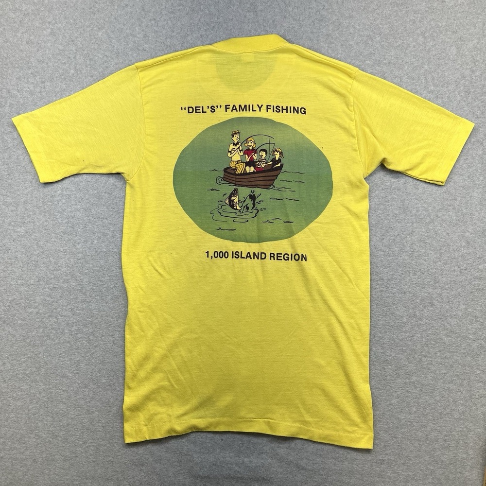 VTG 90s Single Stitch‎ T-shirt 1000 Islands Del's Family Fishing Lake Ontario
